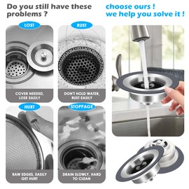 Upgraded 3 in 1 Kitchen Sink Drain Strainer and Stopper, Stainless Steel Kitchen Sink Shroom, Anti-Clogging Basket Strainer with Foldable Handle, Food Catcher for Standard 3-1/2 Inch Drain (1)