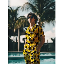 Nhjk Hiphop Duck Mens Hawaiian Shirt And Short Set Shirt And Short Beach Casual Rave Outfit Clothes For Vacation Party With Bucket Hats Medium