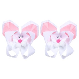 Bunny Hair Bow Clips 3.5 Inch Cute Easter Hair Clips Teens Girls Grosgrain Ribbon Rabbit Hair Accessories for Easter School Birthday, Pink&White