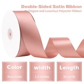 Mlurcu Rose Gold Ribbon 1-1/2 Inch Rose Gold Satin Ribbon 50 Yards Double Faced Satin Ribbon Thick Dusty Rose Pink Silk Ribbon for Flower Bouquet Gift Wrapping Wedding Invitations Hair Bows Crafts