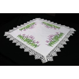 Marina Decoration Vintage Elegant Embroidered Cutwork Kitchen Dining Tablecloth, Purple Lavender Flower with White Base 36 Inch Square for Small Coffee Tea Table and Nightstand