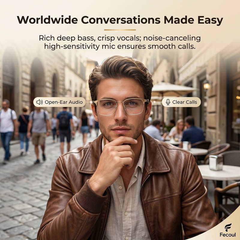 Fecoul Smart AI Glasses with 164 Languages Translator, Photochromic, Gold
