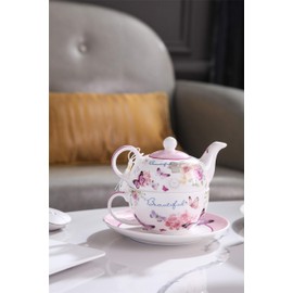 London Boutique Tea for One Teapot Cup saucer Set Gift Box (Butterfly Rose)