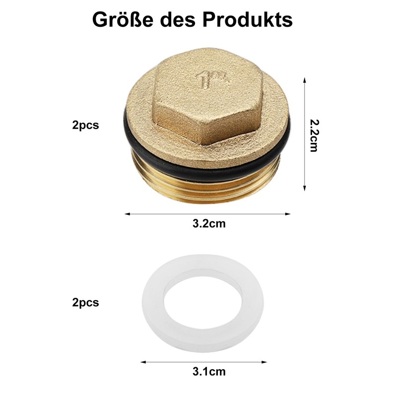 UOCAI Pack of 2 Brass Plugs with Rubber Ring, Pipe