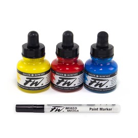 Daler Rowney FW, Set di inchiostri acrilici, 6 colori luccicanti con pennarello