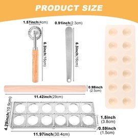 Ravioli Press Mold Set, 12 Holes Ravioli Maker Press,1 x Pasta Cutter Stamp Maker, 1xWood Rolling Pin Pasta Making Tools,1x Filling Spoon,for Ravioli, Dumpling,Hand Pie