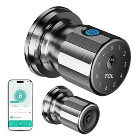 TCL K1 Smart Door Knob, Fingerprint Keyless Entry Door Lock with App Control, Passcode, Mechanical Key, Auto Lock, Easy Installation for Bedroom, Home, Office (Brushed Nickel)