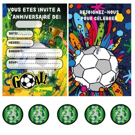 SEFFY Carte invitation fete enfant francais, Theme du football, Cartes invitation anniversaire avec enveloppes et autocollants (lot de 15)