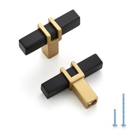 HOME EDIT 2 inch Cabinet Handles, 3 Pack Kitchen Cabinet Handles Matte Black and Gold Drawer Pulls Zinc Alloy Square Bar Kitchen Pulls
