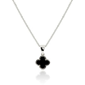QVY Dainty Four Leaf Clover Necklace for Women 18K Gold Plated Black Onyx Lucky Clover Pendant Charm Nacre Jewelry Christmas Gifts for Mom [CVN-BK-S]