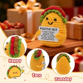 Emotional Support Plush Crochet TACO,Inspirational Self Care Get Well Birthday Gifts for Women Men Friend Mom Daughter Her Him Sister Coworker,Cute Home Desk Office Decor, Positive Crochet Animal Taco