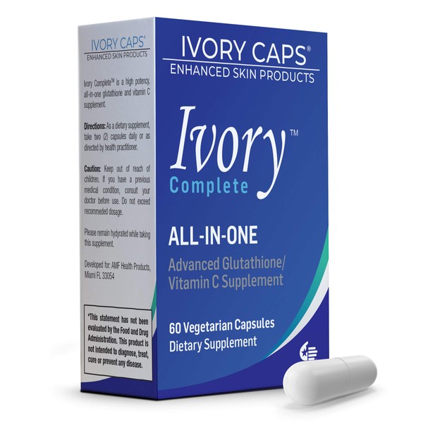 Ivory Caps Ivory Complete ALL-IN-ONE Advanced Glutathione/Vitamin C Supplement with Alpha Lipoic Acid, Bearberry Extract and Green Tea Extract