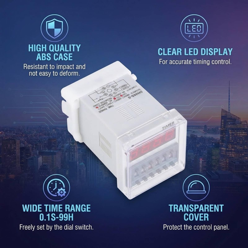 DH48S-S Programmable Delay Time Relay, 8-Pin, Digital LCD Display, 0.1S-99H