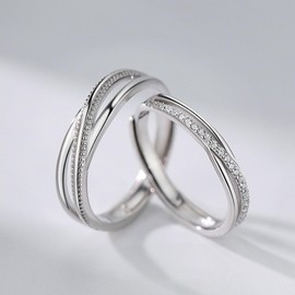 Anillo de Plata Qwonekou Anillo Ajustable con Circonita Cúbica Anillo para Parejas, Un Amor Interminable, Anillos de Hombres y Mujeres Anillo de Boda Anillo de Promesa Tamaño Universal 40058