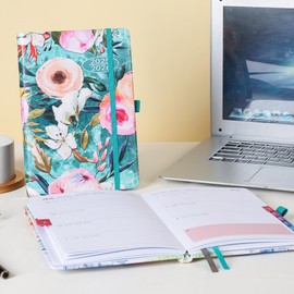 Academic Diary A5 2025-2026 Week to View, Aug 2025 - July 2026, Weekly and Monthly Mid Year Planner, with Pen Set, Colorful Monthly Tabs, Inner Pocket - (5.9" × 8.5") - Blue