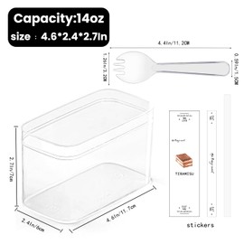 Plastic Rectangle Dessert Cups Boxes with Lids and Sporks,packaging for baked,Cookie Tiramisu Containers for Fruit,Pudding,Mousse,Parfait Cups With Lids(20, Rect 4.6*2.4*2.7 IN-Boxes+Sporks+stickers)