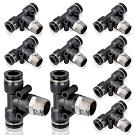 Bwintech 10 Pcs Male Branch Tee 8mm Tube OD x 3/8" BSP Thread Push to Connect Fittings PB8-03