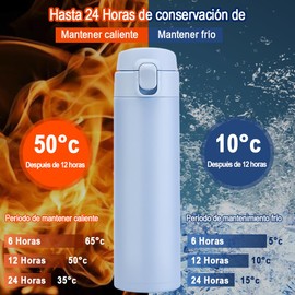 Termos para Cafe, Botella de Agua, Mantiene Frío y Caliente 6 Horas, Termo Taze de Acero Inoxidable, Vaso Termico para Adultos y Niño, Hombres y Mujeres(450ml Azul Claro)
