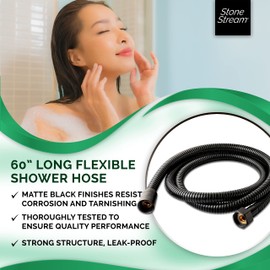 Original StoneStream Universal Shower Hose Black -Replacement Hose with Standard Fittings, 60 Inches Long, and Tangle-Free Design