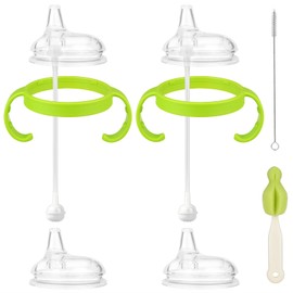 Spout Transition Sippy Cup Conversion Kit for Comotomo Baby Bottles, for 5 and 8 Ounce Bottles, Transition Kit from Bottles, 4 Soft Sippy Nipples, 2 Weighted Straw Attachments, 2 Handles and 2 Brushes
