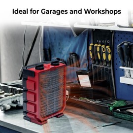 Comfort Zone 1,500W Portable Electric Space Heater with Fan, Adjustable Thermostat, 2 Heat Settings + Fan Mode, Foldable Carry Handle, Overheat & Tip-Over Protection, Indoor Use, Red