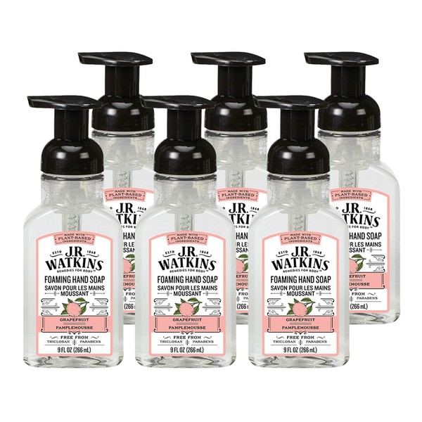 J.R. Watkins Foaming Hand Soap, Grapefruit, 6 Pack, Scented Foam Handsoap for Bathroom or  Kitchen, USA Made and Cruelty Free, 9 fl oz