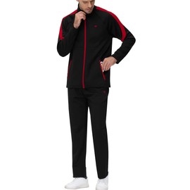 MoFiz Men's Sweatsuit 2 Pieces Tracksuit Athletic Sports Casual Full Zip Long Sleeve,Black Medium