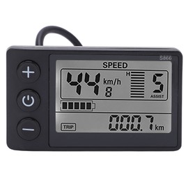 Fockety Electric Bicycle LCD Display Meter, 24 V 36 V 48 V Electric Bicycle LCD Display Control Panel with Waterproof Plug, Plastic Electric Bicycle Display Meter for 22.2 mm/0.9 inches