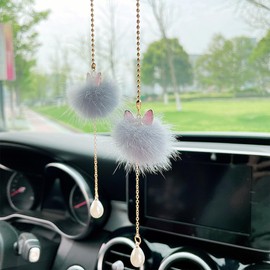 Cute Car Mirror Decor Hanging Accessories, Car Accessories for Women, Car Accessories Aesthetic, Gray Plush Cat Pendant for Handbags Backpacks Charms Car Accessories Interior