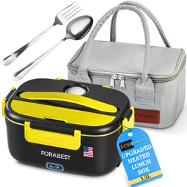 Heated Lunch Box – 80W Electric Lunch Box for Adults, 12V/24V Car & Truck + 110V/220V for Office & Travel – On/Off Switch, Portable Food Warmer with 1.5L Stainless Steel Tray, Large Utensils & Bag