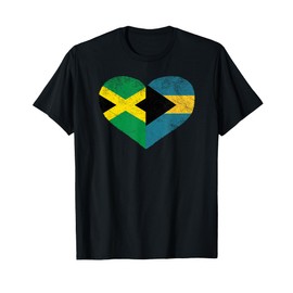 Jamaica Bahamas Flag Heart Jamaican Bahamian T-Shirt