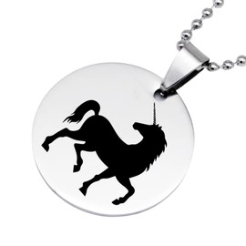 Harry's Loft Unicorn Pendant Necklace Girl's Women's Gift Silver Stainless Steel Velvet Bag UK