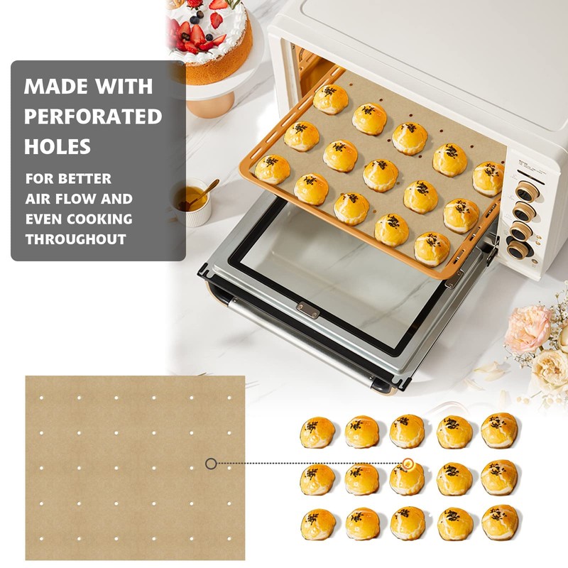 100 PCS Unbleached Parchment Paper, Perforated Square Liners for Cuisinart,