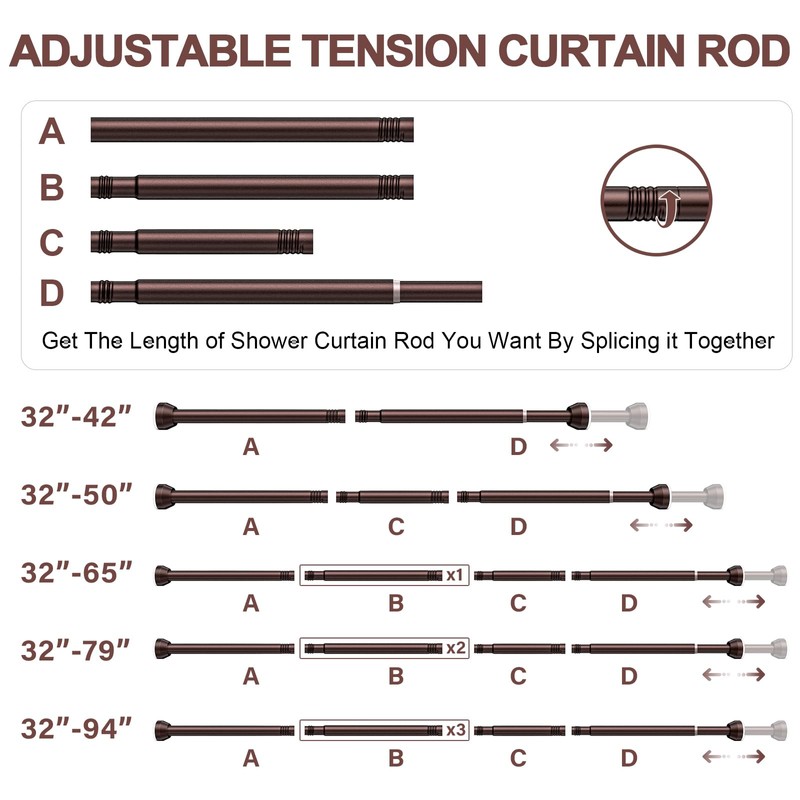 TEECK Shower Curtain Rod, 32-79 inch Adjustable Tension Spring, 1