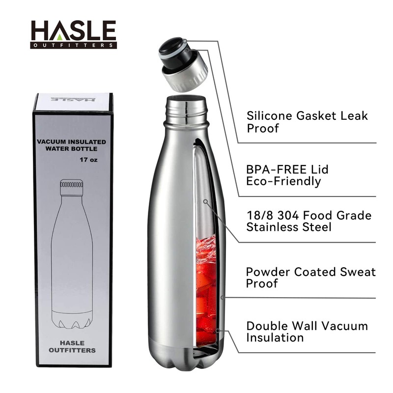 HASLE OUTFITTERS 17oz Stainless Steel Water Bottles, Vacuum Insulated Water