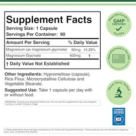 Magnesium Glycinate 400mg, 90 Capsules (Vegan Safe, Third Party Tested, Gluten Free, Non-GMO) High Absorption Magnesium by Double Wood Supplements
