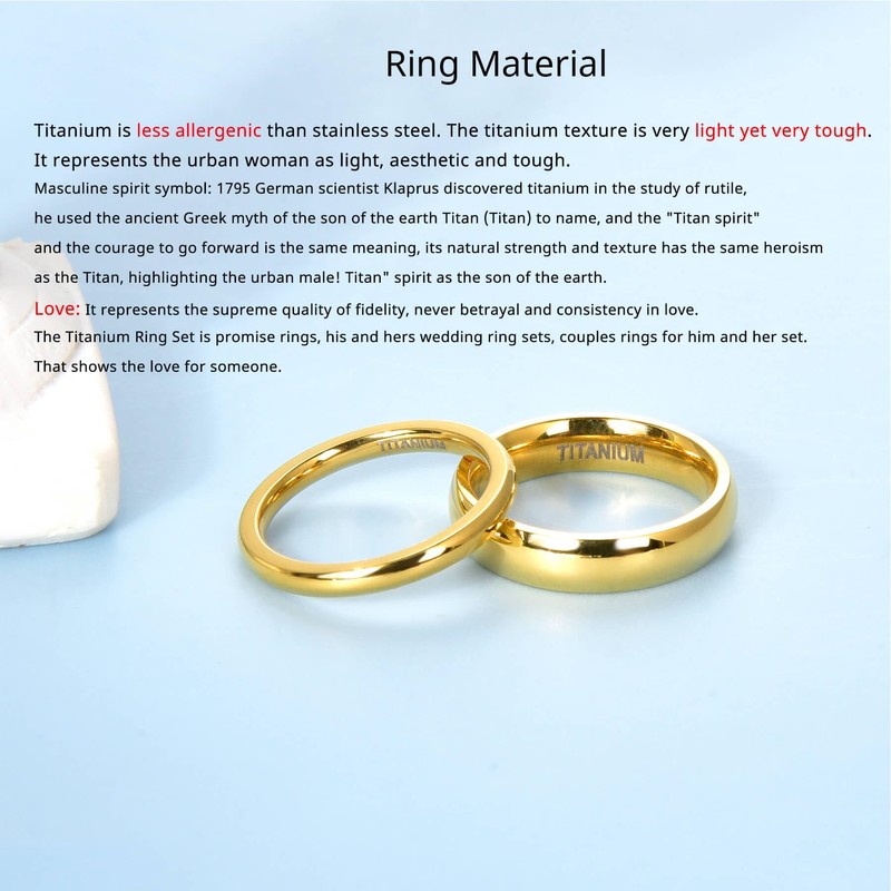 Lantine 2mm 4mm Titanium Ring Set High Polish Plain Dome