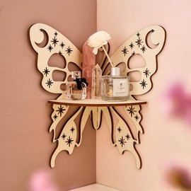 Wooden Butterfly Shaped Wall Mounted Storage Rack, 1 Count Hollow Out Design Wall Hanging Shelf, Room Decor, Wall Decor for Home Living Room Bedroom, Room Accessories - Color: Khaki- Holes Hollow, Specification: 1 count