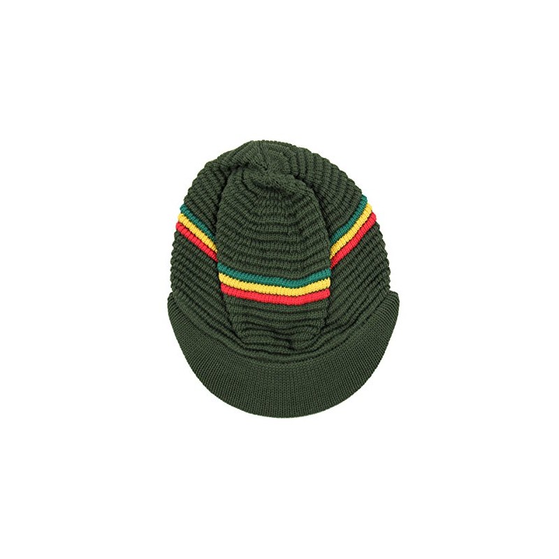 RW Knitted Cotton Rasta Skully Beanie Visor (Olive/RGY)