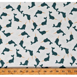 Cotton Narwhals Ocean Animals Cute Kids Nice Ice Baby Cream Cotton Fabric Print by The Yard (D783.82)