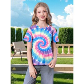 LAZYCHILD Kids Tie Dye Shirt Boys Girls Tie-Dye T-Shirt Neon Hippes Senior Shirts Tops Size 5-14 Years Age