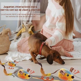 Juguetes interactivos para perros, rata de juguetes recargables para perros y gatos, juguetes para perros chirriantes con luces y giro automático, para perro y gato pequeño/mediano/grande (amarillo)