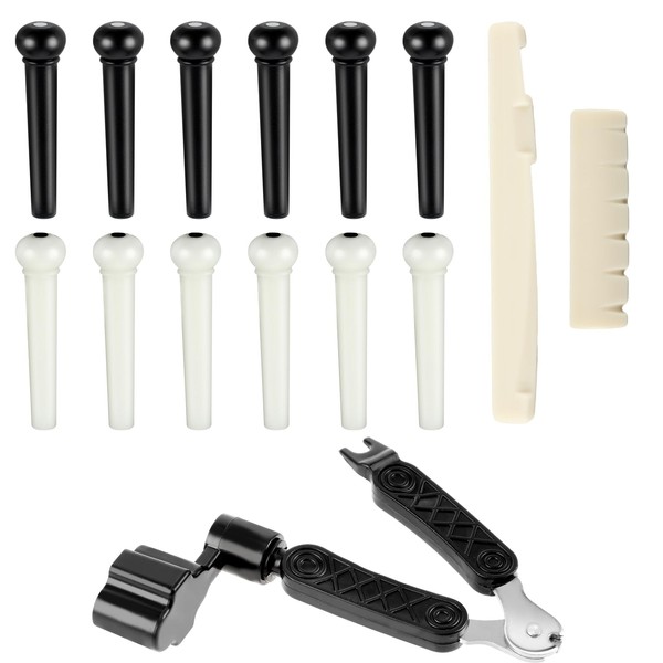 Pack of 12 Guitar Bridge Pins White Black Acoustic Guitar