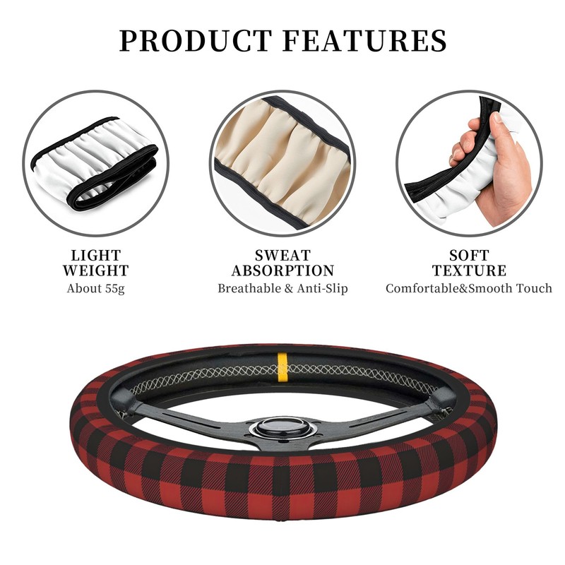 Red Buffalo Plaid Steering Wheel Cover for Men Women Auto