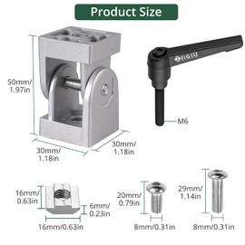 JiGiU 2 Pcs Die-Cast Zinc Alloy Pivot Joint for 3030 Series Joint Aluminium Profile Extrusion, 180° Adjustable Corner Connector Brackets Angle Mounting Brackets with Lever and Mounting Accessories