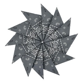 Junvena Cotton Bandanas 12 packs 22"X 22" Double Sides Printed Unisex Kerchief（Grey）