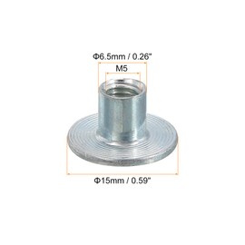 sourcing map M5 T-Nuts, 12pcs Carbon Steel Tee Nut Round Base Weld Nuts 8mm Height Through Hole Flange Insert Female Thread Plate Nuts