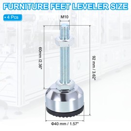 PATIKIL Furniture Leveling Feet 1.6" Dia Base M10 Thread, 4 Pcs Carbon Steel Adjustable Threaded Furniture Leveler Screw on Leg Leveler with Pads for Desk Chair Cabinet, Black
