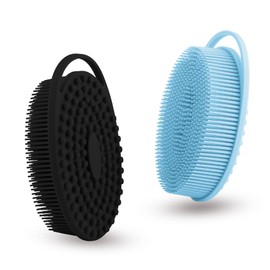 2 Pack Silicone Body Scrubber with Loofah Exfoliating Soft Body Shower Scrubber for Body, 2 in 1 Bath and Shampoo Wash Brush for Skin Exfoliation Men Women (Black&Blue)