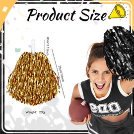 100 Pcs Cheerleading Pom Poms Metallic Foil Cheer Pompoms with Plastic Handle Cheerleader Pompoms Spirit Fun for Cheer Squad Dancing Party Performance Game Ball Sports Team(Gold, Black)